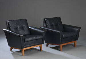 Dansk møbelproducent. Et par lænestole, læder. 2 