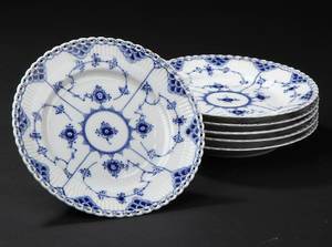 Royal Copenhagen Musselmalet, helblonde, 6 flade frokosttallerkener 6