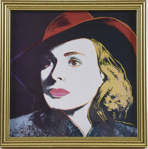 ANDY WARHOL. Efter. Färgoffset, Ingrid with hat, 1983.