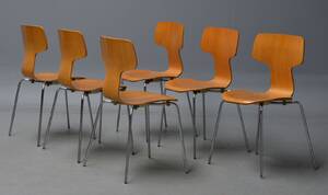 Arne Jacobsen Sæt på seks stole, model 3103 6 