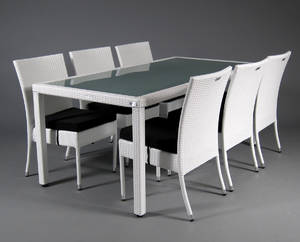 Havemøbelsæt i hvid polyrattan - Model Hua Hin - Bord  6 stole