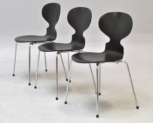 Arne Jacobsen. Sæt på tre stole, Myren, model 3101 3