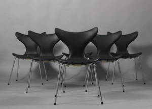 Arne Jacobsen. Sæt på seks stole Mågen model 3108 6