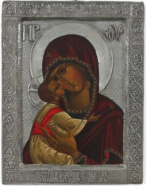 Russisk ikon m Jomfru Maria med Jesusbarnet, 1900-tallet