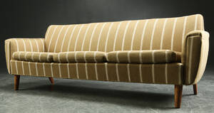 Tre-pers. sofa, teak og stribet uld, 1960erne, dansk møbeldesign