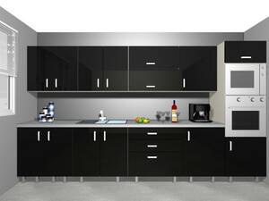 Køkken i moduler, højglans, sort m grå plade i laminat. 16