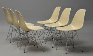 Charles Eames. Sæt på seks vintage glasfiber stole, model DSR 6