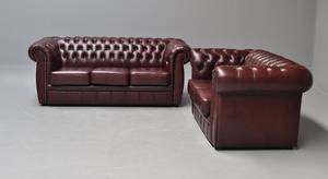 Chesterfield. Tre- samt to pers. sofa. Bordeauxfarvet læder2