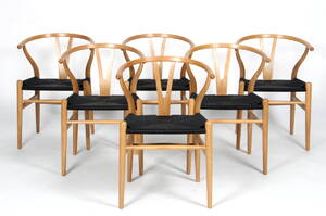 Hans J. Wegner. Sæt på seks Y- stole af matlakeret eg. 6