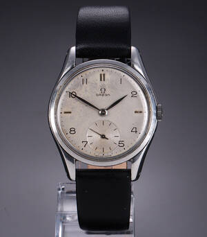 Omega. Vintage herreur i stål med separat sekundviser, ca. 1949