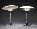 Poul Henningsen. To PH 43 bordlamper, metal 2