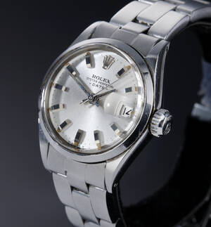 Rolex Date. Vintage dameur i stål med sølvfarvet skive med dato, ca. 1969