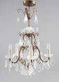 Takkrona med prismor, fem ljusarmar, 1900-tal.