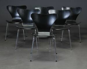 Arne Jacobsen. Sæt på seks Syverstole model 3107 6