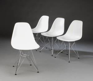 Charles Eames. Sæt på fire skalstole, model DSR 4