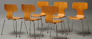 Arne Jacobsen Sæt på seks stole, model 3103 6 