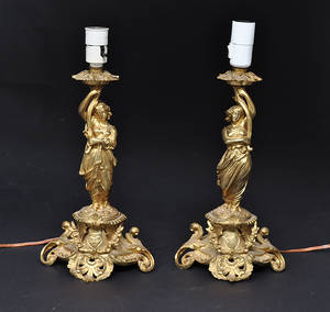 Par bordlamper af messing, ca. 19002