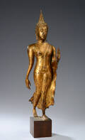 Stående thaliandsk buddha af bronze, 18001900 tallet