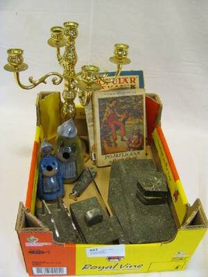 SKRIVBORDSSTÄLL, MÄSSINGSKANDELABER MM