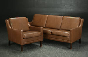 Tre-pers. sofa samt lænestol, læder 2