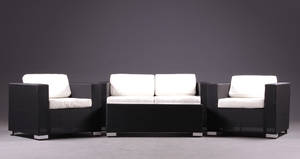 Havemøbelsæt i sort texline med cremefarvede hynder 4