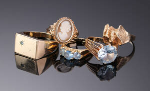 Samling ringe af 14 kt guld