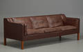 Børge Mogensen Tre-pers. sofa, model 2213, i brunt læder