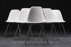 Charles Eames. Sæt på seks skalstole, model DSX 6