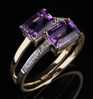 Ametyst- og diamant ring