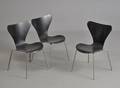 Arne Jacobsen 3 syver-stole, sortmalede, model 3107, 1950erne 3