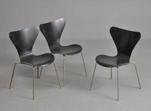 Arne Jacobsen 3 syver-stole, sortmalede, model 3107, 1950erne 3