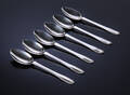 Georg Jensen. Kugle 6 dessertskeer af let hammerslået sølv, ann0 1930. 6