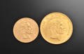 Danmark. 20 kroner guldmønt 1873 og 10 kroner guldmønt 1900