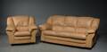 Tre-pers. sofa samt lænestol, brunt læder  bejdset træ 2