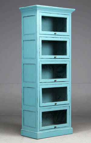VitrineskabMontre, turkisblå træ