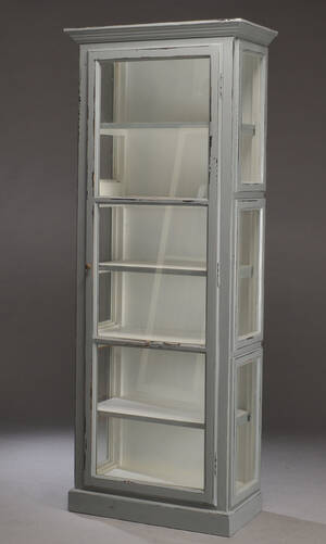 Vitrineskab, grå antikbemalet