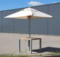 Havemøblement. Parasol i rustfrit stål samt kvadratisk bord i teak 2