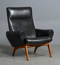 Dansk møbelproducent, lænestol, sort skai  bøg, 1960erne