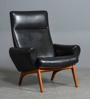 Dansk møbelproducent, lænestol, sort skai  bøg, 1960erne