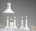Holmegaard. Samling bordlamper samt pendel af opalglas 6