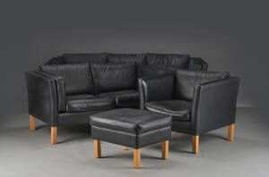 Dansk møbelproducent. Sofasæt, sort læder 4