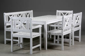 Havemøbler. Havebord, bænk samt fire stole, mahogni 6