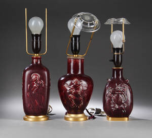 Jais Nielsen for Royal Copenhagen. Tre bordlamper af stentøj, okseblodsglasur. 3