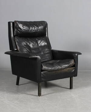 Fritz Hansen. Lænestol, sort læder.