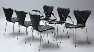 Arne Jacobsen. Seks armstole model 3207, sort Elegance anilin læder 6