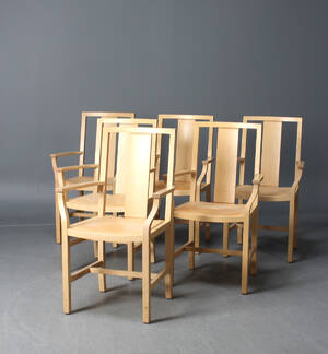 Rydéns, karmstolar, skinn, 6 st