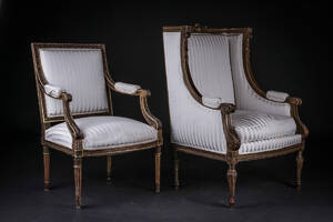 Bergere og armstol af forgyldt træ, Louis XVI stil 2