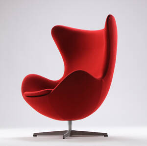 Arne Jacobsen. Lænestol Ægget, rød Hallingdal uld 
