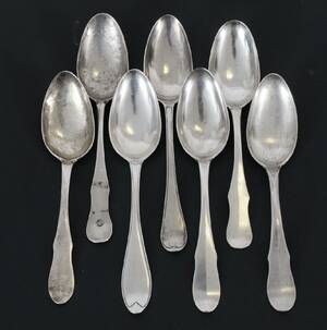 Matskedar 7st, silver, bl.a. 1783, 1790 samt 1807