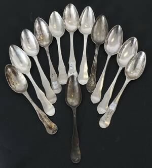 Matskedar 12st, silver, 1800-tal